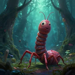 centipede monster in futuristic spiritual mystical post apocalyptic forest by ron gilbert, dim painterly volumetric aquatic lighting, beautiful, crisp, artstation, highly detailed