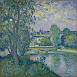 a london landscape in the style of georges seurat and paul signac, henry moret, pointillism, post - impressionism, highly detailed, atmospheric