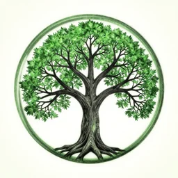 Tree of life, sacred geometry, green and black, rendered
