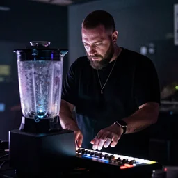 skrillex playing a blender machine