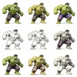 a series of drawings in sequence, animation sequence of drawings, showing the incredible hulk jumping over a huge building, storyboard