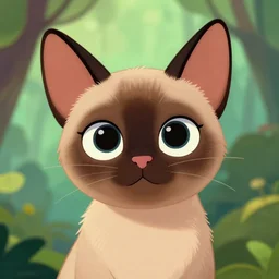 beautiful detailed cute character design of a cartoon'siamese cat ', tlk, tlk, in the style of'the jungle book'profile pic. deviantart adoptable, style of maple story and zootopia, portrait studio lighting by jessica rossier and brian froud in the style of disney balto, artstation deviantart alphonse mucha'siamese cat'siamese