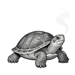 storybook illustration of a smoking turtle, storybook illustration, monochromatic, white background