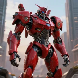 a futurecore fractal boxing humanoid mecha in ruin city, twilight, by real steel ( 2 0 1 1 ), pacific rim, machine warrior 5, eve venture, raymond swanland, cryengine, post apocalyptic, mechanical structure, unreal engine 5, scarlet and black scheme, sharp focus, 8 k realistic, hyper detailed, bright, ray tracing, realistic shaded, smooth face