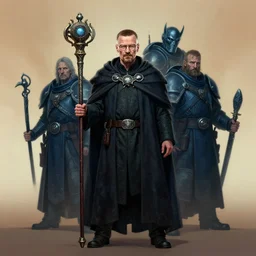 full character potrait of a genetic combination between skyrim & walter white, holding a ceremonial staff, wearing a cloak, zdzislaw beksinski, lewis jones, dariusz zawadzki, wayne barlow, warhammer fantasy, cold hue's, warm tone gradient background, concept art, 4 k, ultra - high - definition