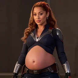 250-pound Ariana Grande as Black Widow from The Avengers with her big belly hanging over her waistband