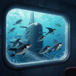 a swarm of sirens in the window of a submarine, digital art