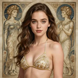 Emilia Clarke wearing a Bikini outfit, cute, fantasy, intricate, elegant, highly detailed, digital painting, 4k, HDR, concept art, smooth, sharp focus, illustration, art by artgerm and H R Giger and alphonse mucha