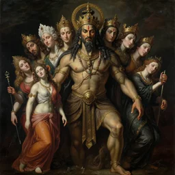 a beautiful cinematic masterpiece gothic symmetrical centered portrait of mystical gothic colossal tribal asura god king ravan with ten heads, from ramayan, by caravaggio, by rembrandt, by artemisia gentileschi, by tim hildebrandt, by wayne barlowe, by bruce pennington, by greg rutkowski, oil on canvas, trending on artstation, featured on pixiv, brilliant lighting, sharp, hyper - detailed, cinematic composition, no frames, hd, 8 k