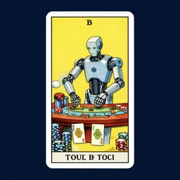 tarot card depicting a futuristic robot dealing blackjack