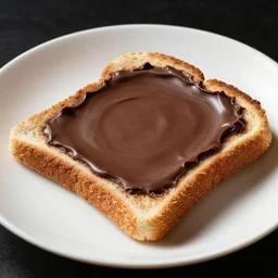 a piece of toast complete made out of chocolate. it's is on a plate with studio lighting. the shading is excellent. the chocolate toast looks very good and yummy.