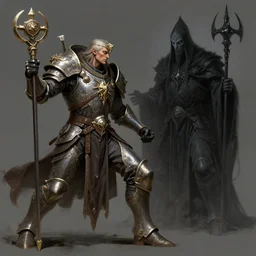 a warforged bard fighting a lich, fantasy concept art, intricate detail