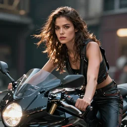 cinematography of beautiful cyberpunk woman on motorcycle by Emmanuel Lubezki