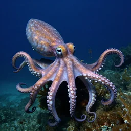 “ a scientific realistic underwater photo of an octopussy with 8 humanhands at the end of his legs”