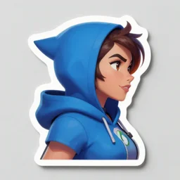 greg manchess sticker of a beautiful girl wearing a blue hoodie as overwatch character sticker, medium shot, asymmetrical, profile picture, organic painting, matte painting, bold shapes, hard edges, street art, trending on artstation, by huang guangjian and gil elvgren and sachin teng and wlop and rossdraws and greg rutkowski