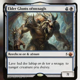 elder giant - creature - 5 cc - when elder giant enters the battlefield, you may have it deal damage to target creature or player equal to the number of creatures you control. - the elder giants are the wise ones, the ones who have seen it all. magic the gathering, card illustration, painting, fantasy, detailed
