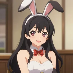 A detailed anime portrait of rabbit-eared girl smiling, medium shot, by Sakimichan trending on on Pixiv