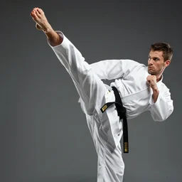 joseph sikora doing a karate kick, intricate detail, studio photo, promotional shot, royo, whealan,