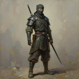 a oil painting full body character portrait of a ninja / cleric in the style of moebius in the style of leonard boyarsky trending on artstation deviantart pinterest furaffinity detailed photorealistic highlights and shadow hd 8 k post - processing high resolution