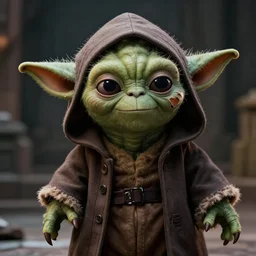 corrupted Yoda from Starwars, hood, character concept, cinematic lighting, cinematic composition, depth of field, award-winning