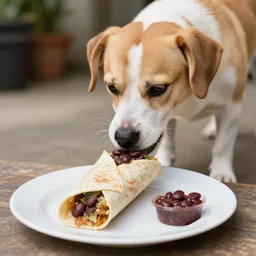 a dog eats a bean burrito in one second