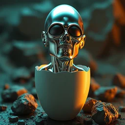 silver egg cup, vin diesel head in egg cup, hyper detailed, digital art, artstation, cinematic lighting, studio quality, smooth render, by peter mohrbacher, hajime sorayama, boris vallejo, craig mullins, artgerm