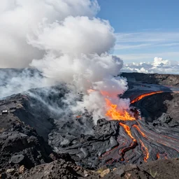 a tsunami of lava flying down a volcano's slopes