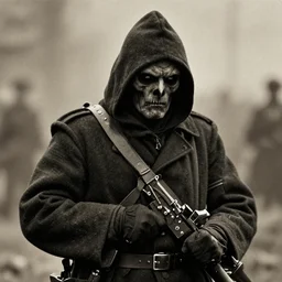 photo of grim reaper, ww1 photo, grainy, high detail, high resolution,