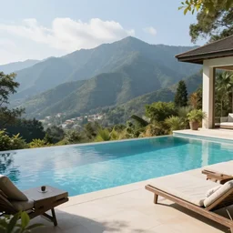 patio with beautiful pool overlooking mountains