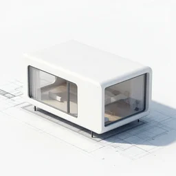 blueprints of a concept modular house, minimalistic, white, future