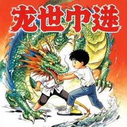 graphic novel cover art a 5 years old boy boy killing a dragon, artwork by yoji shinkawa, poster cover art