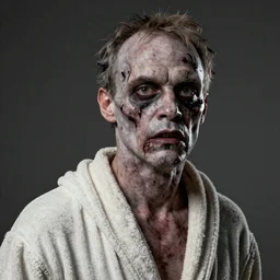 bill murray as zombie portrait, dystopia core, zombie apocalyptic, bathrobe, pale skin, dramatic, sharp focus, fiction, hyper detailed, digital art, trending in artstation, cinematic lighting, studio quality, smooth render, unreal engine 5 rendered, octane rendered, art style and nixeu and wlop and krenz cushart