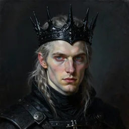 the portrait of ( ( ( ( ( hunter schafer ) ) ) ) ) in black wax crown by roberto ferri, dark fantasy, witcher, very detailed oil painting, masterpiece, 8 k