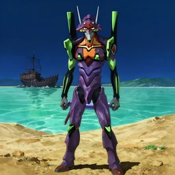 a horned pirate stands beside his wrecked spelljammer at the bottom of a dried - up lake in a turquoise desert beneath a starless night sky, evangelion, kyoto animation still, intricately detailed features, digital painting, yoshiyuki sadamoto
