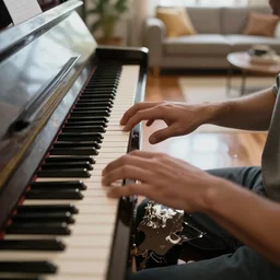 a puddle playing on a piano in a living room, detailed, 8 k, detailed
