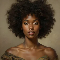 portrait of an afro goddess, intricate, elegant, highly detailed, digital painting, artstation, concept art, smooth, sharp focus, illustration, art by artgerm and greg rutkowski and alphonse mucha and william - adolphe bouguereau