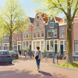 i walk in utrecht, the netherlands. volumetric lighting, spring, nice weather, realistic illustration, perfectly shaded, soft painting, art by krenz cushart and wenjun lin