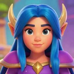 front facing symmetrical centered painted portrait, just one head, Maya Ali as a Mage, RPG character avatar, Clash of Clans concept art, pixar, dreamworks, bright vivid colours, global illumination lighting, trending on artstation, by lois van baarle, ilya kuvshinov, rossdraws