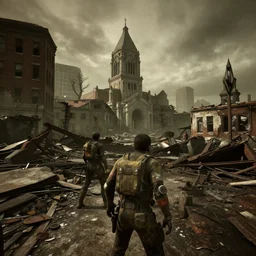 st. louis in ruins post - nuclear war in fallout 4, in game screenshot