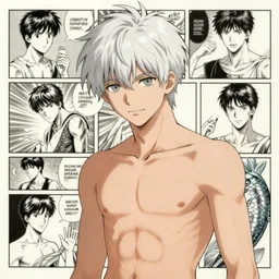 young teen bishonen male! scrawny white haired merman! anime! moebius, milo manara, hugo pratt, french comic art, semi - realistic anime, portrait, beautiful face, symmetrical face, trending on pixiv, detailed, clean lines, sharp lines, crisp lines, award winning illustration, masterpiece, 4 k