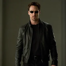 film still of keanu reeves as agent smith in the new matrix movie, 4 k