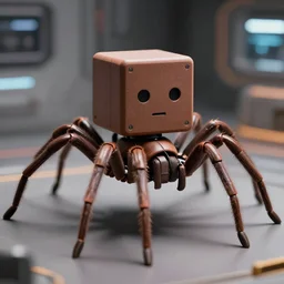 cinematic closeup portrait of single squared minimalistic robot spider with big boxed body and thin legs, space station room at background, high detail, 8 k, sharp focus, movie still, dramatic lighting, ray tracing, smooth, lane brown, finnstark, oleg bulakh, diego fazio, mike dargas, emanuele dascanio, felix englund, michal karcz
