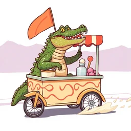 crocodile man driving an ice cream cart