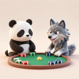 panda and wolf playing poker by greg rutkowski and thomas kinkade, trending on artstation, 3 d render octane