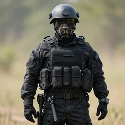 a panther soldier, dark military gear, realistic