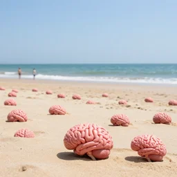 beach populated by brains,