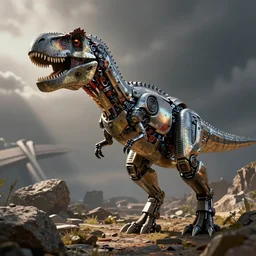 a robot t-rex made by aliens, octane render
