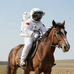 a photograph of an astronaut riding a horse