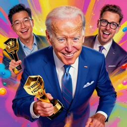 portrait of joe biden, smiling down from above turning forward, artstation winner by victo ngai, kilian eng and by jake parker vibrant colors, winning - award masterpiece, fantastically gaudy, aesthetic octane render, 8 k hd resolution