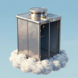 elevator in the sky suspended from a cloud. Detailed digital drawing